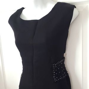 Vintage 60s Handmade LBD, Black Dress, Beaded Waist Accent, Sz 8